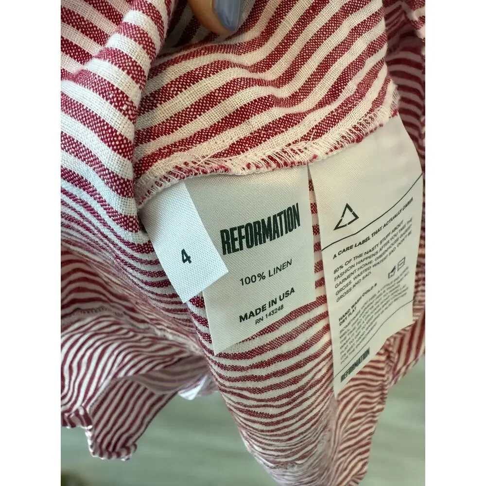 Reformation 100% Linen Striped Cecilia Kimono Mini Dress Red White Womens Size 4 - Picture 13 of 15
